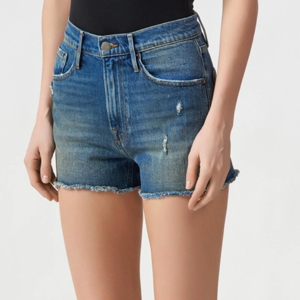 Frame Le Vintage Short in Superstition Medium Wash Denim Cut Off Raw Hem size 26